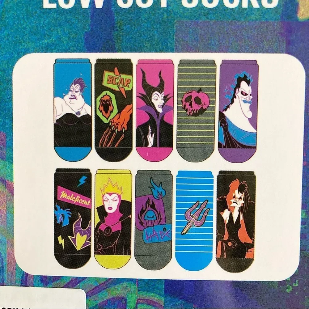 Disney Villains 10 Pairs of Low Cut Socks NWT